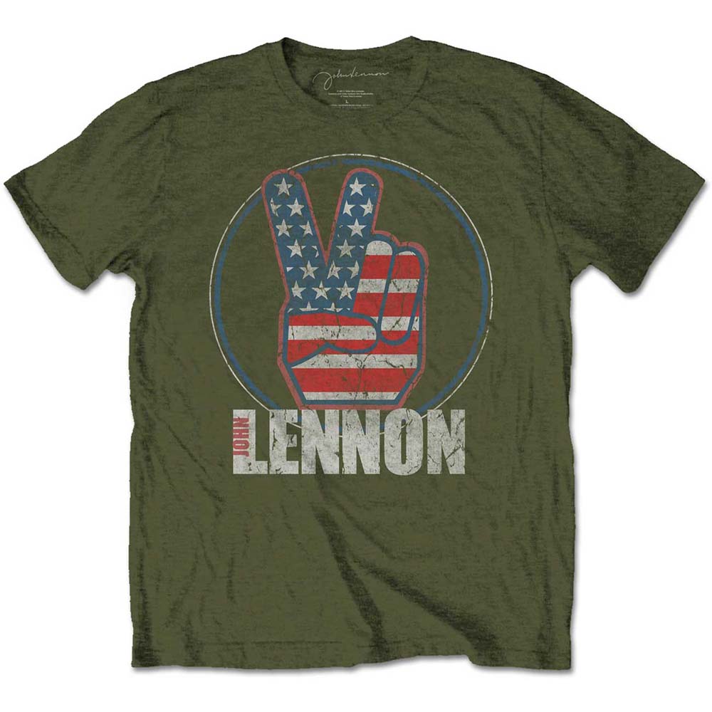 JOHN LENNON ジョンレノン (5月10日映画公開 ) - Peace Fingers US Flag / Tシャツ / メンズ 【公式 / オフィシャル】