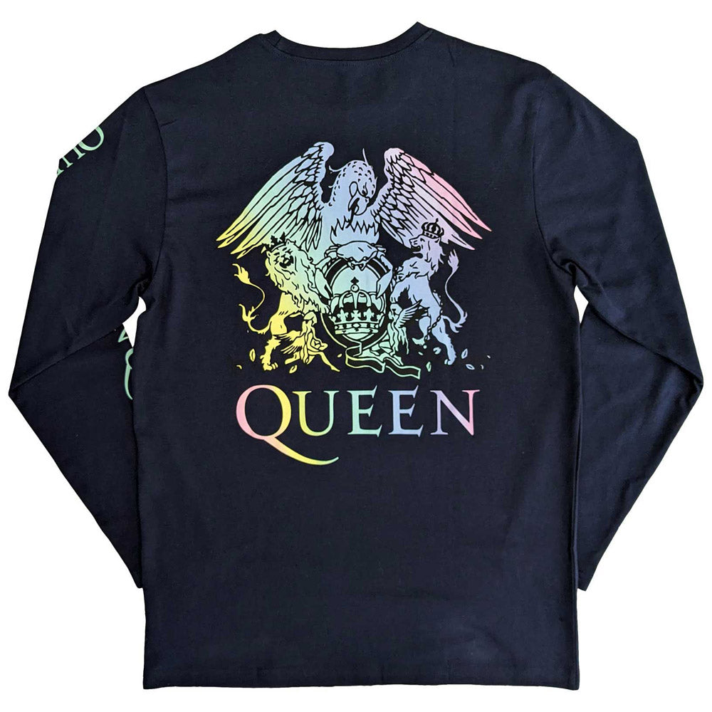 QUEEN クイーン (フレディ 生誕 80年 ) - Rainbow Crest / バックプリントあり / 長袖 / Sleeve Print / Tシャツ / メンズ
