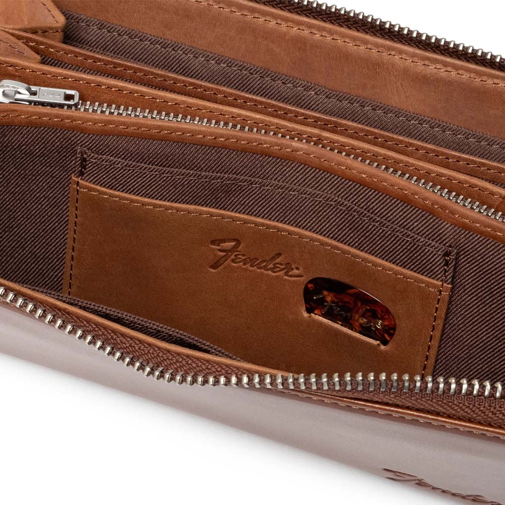 FENDER フェンダー - 長財布 L字ファスナー / Brown / ギターピック&ウォレットコード付き / 財布