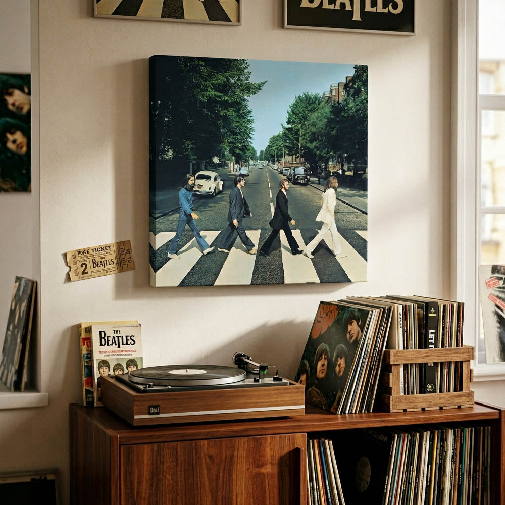 THE BEATLES ビートルズ (来日 60周年 ) - ABBEY ROAD / キャンバス・プリント木枠(40×40×3.8cm) / インテリア額