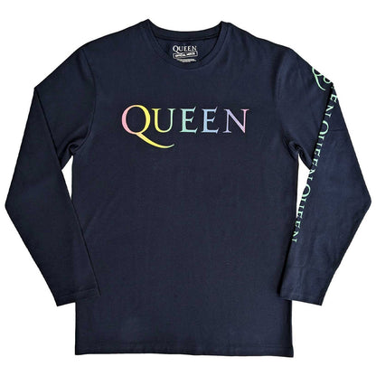 QUEEN クイーン (フレディ 生誕 80年 ) - Rainbow Crest / バックプリントあり / 長袖 / Sleeve Print / Tシャツ / メンズ