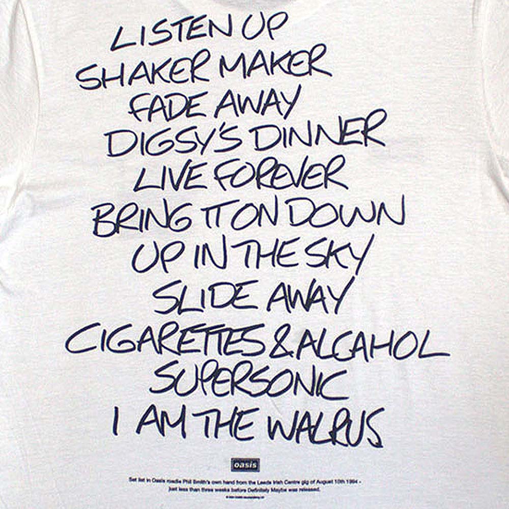 OASIS オアシス (結成 35周年 ) - Definitely Maybe AAA Setlist / バックプリントあり / Tシャツ / メンズ