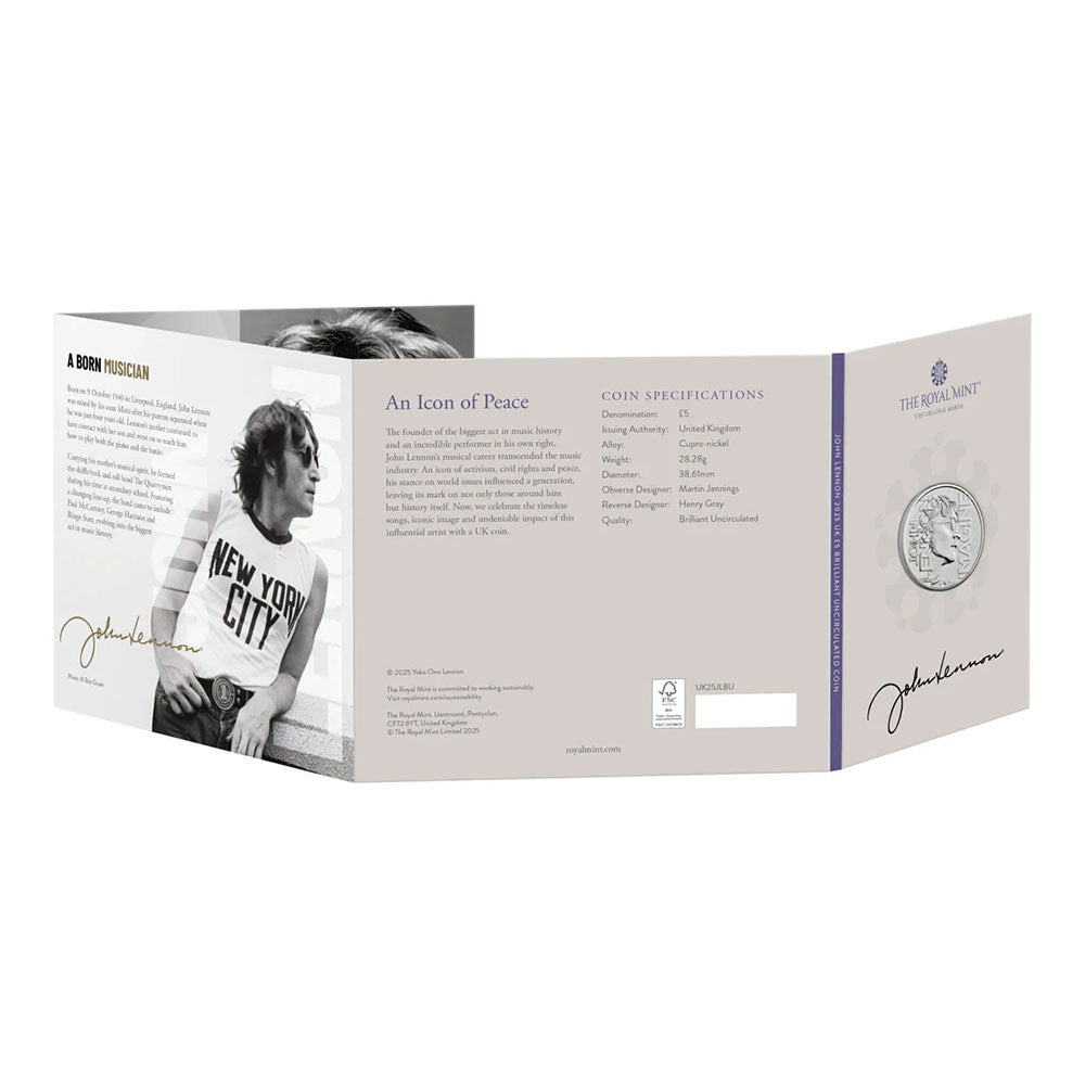 JOHN LENNON ジョンレノン (生誕 85年 ) - 2025 UK £5 Brilliant Uncirculated Coin / 英国王立造幣局 / コイン