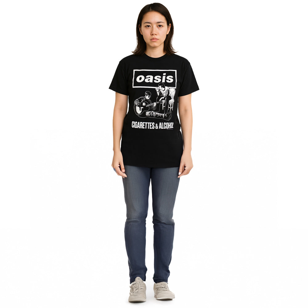 OASIS オアシス (映画「オアシス：ドント・ルック・バック・イン・アンガー」公開 ) - Cigarettes & Alcohol Illustration Mono / Tシャツ / メンズ