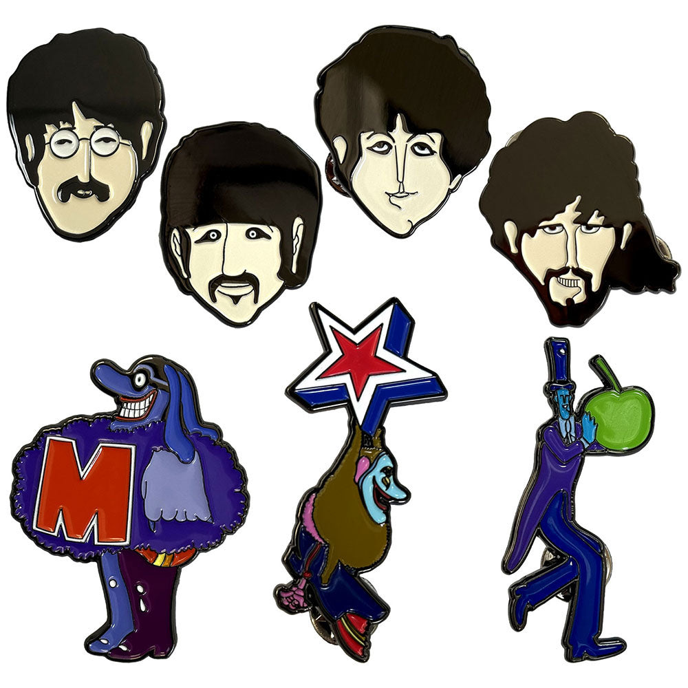 THE BEATLES ビートルズ (来日 60周年 ) - Yellow Submarine Characters Mini / 7個セット / バッジ