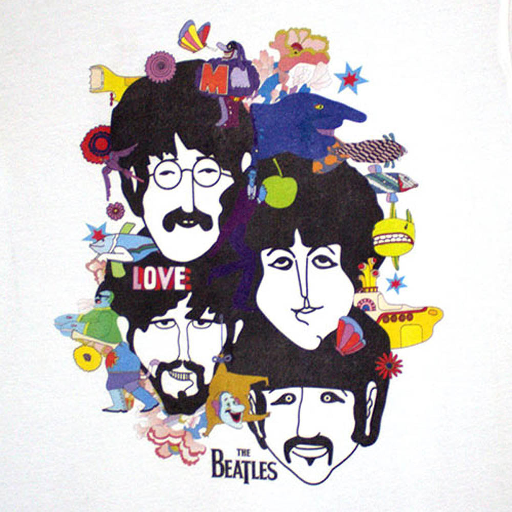 THE BEATLES ビートルズ (来日 60周年 ) - Yellow Submarine Heads Collage / バックプリントあり / Tシャツ / メンズ