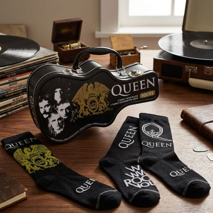 QUEEN クイーン (フレディ 生誕 80年 ) - Logos / GUITAR TIN SOCK BOX / 3足セット / ソックス / メンズ