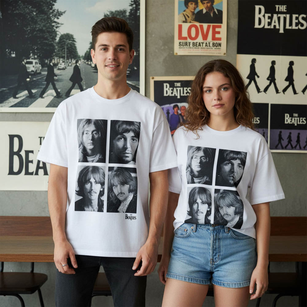 【予約商品】 THE BEATLES ビートルズ (来日 60周年 ) - Four Portrait / バックプリントあり / Stone Wash / Tシャツ / メンズ