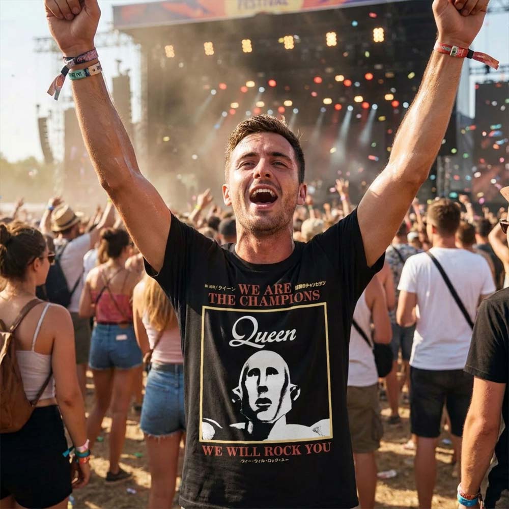 【予約商品】 QUEEN クイーン (フレディ 生誕 80年 ) - We Are The Champions / カーボンソフト加工 / Tシャツ / メンズ