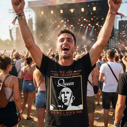 【予約商品】 QUEEN クイーン (フレディ 生誕 80年 ) - We Are The Champions / カーボンソフト加工 / Tシャツ / メンズ