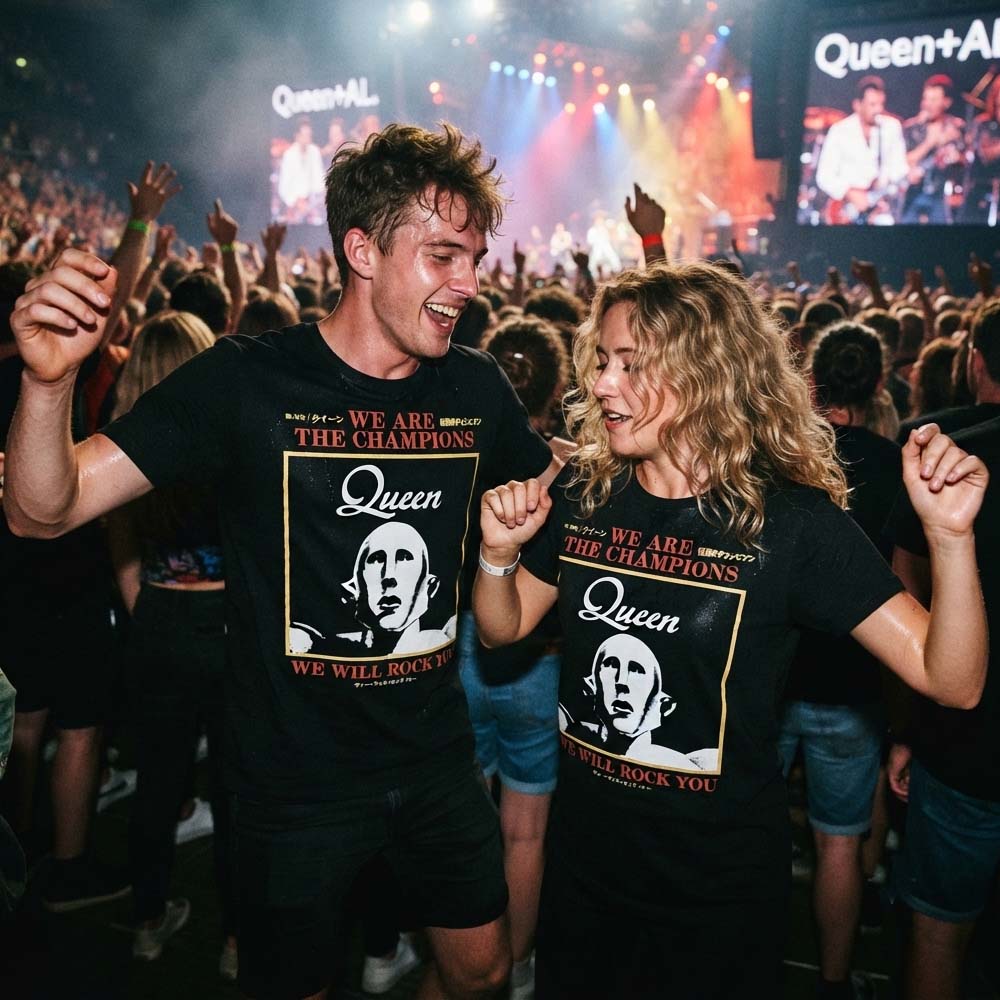 【予約商品】 QUEEN クイーン (フレディ 生誕 80年 ) - We Are The Champions / カーボンソフト加工 / Tシャツ / メンズ