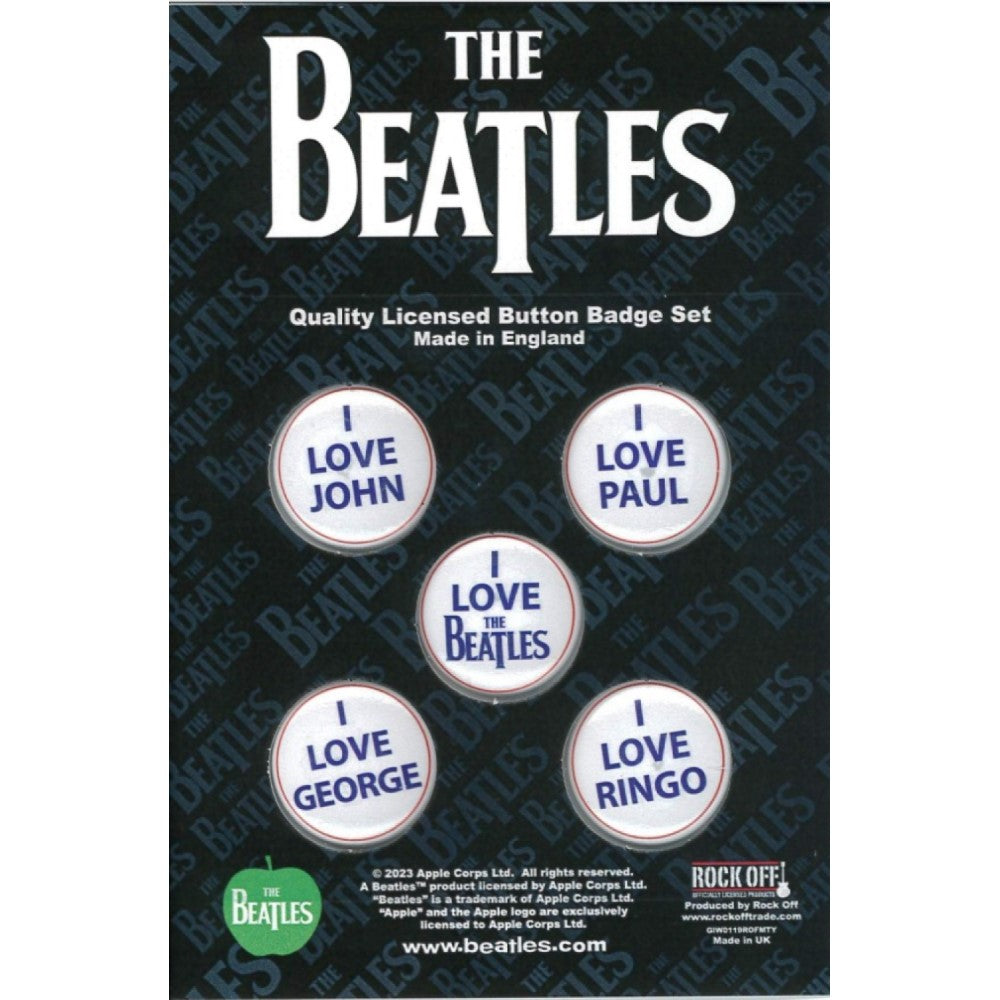 THE BEATLES ザ・ビートルズ (ABBEY ROAD発売55周年記念 ) - I Love The Beatles / 5個セット / バッジ 【公式 / オフィシャル】